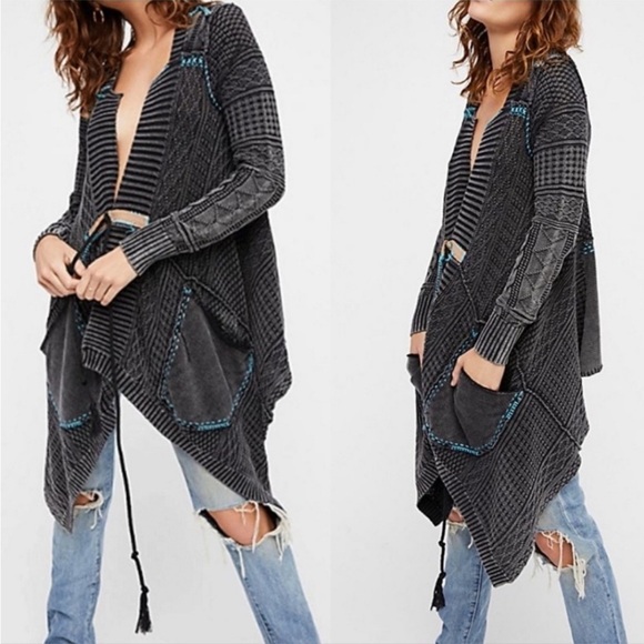 Free People Sweaters - FREE PEOPLE ALL WASHED OUT CASCADING WATERFALL CARDIGAN SWEATER SIZE MEDIUM